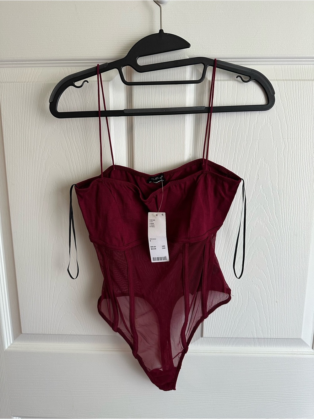 Urban Outfitters Burgundy Mesh Bandeau Bodysuit